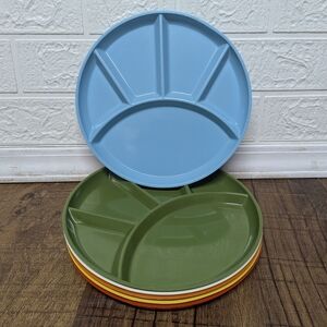 Colorful Divided Retro Dinner Plates Set Of 6